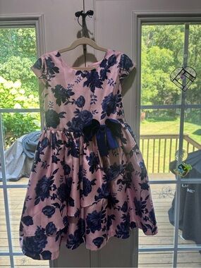 wonder nation Pink Floral Dress with Navy Bow